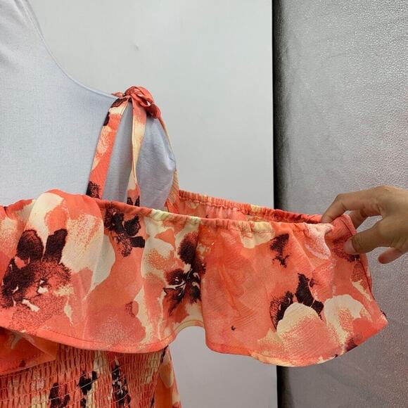 Torrid Dress Womens 3 Plus Multi Smocked Ruffle Lace Trim Floral Cover Up Mini - Picture 6 of 12